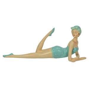 Retro Bathing Beauty Beach Girl in Hand-Painted Polka Dot Swimsuit Figurine